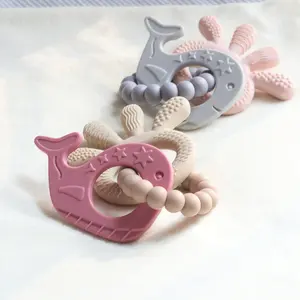 LoveBond Baby Beißring Wal Lernst chleife Silikon Beißring Buche Ring für Babys BPA Free Infant Beiß spielzeug