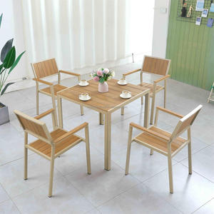 Juego de muebles de restaurante de madera <span class=keywords><strong>para</strong></span> exteriores, mesa de comedor y silla de jardín de metal y plástico <span class=keywords><strong>para</strong></span> patio de cafetería <span class=keywords><strong>para</strong></span> 4 y 6 <span class=keywords><strong>personas</strong></span> - Product Image 6