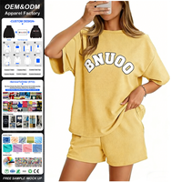 Tenues de vacances d'été, ensemble t-shirt à manches courtes et short, impression personnalisée, coupe ample, ensemble en tricot gaufré pour femmes