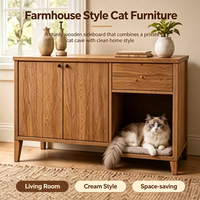 Holz-Sideboard Katzenschrank mit Doppeltür, Aufbewahrungsschublade, offener Katzenbereich, für Mensch und Haustier, vielseitig einsetzbares Wohnmöbel