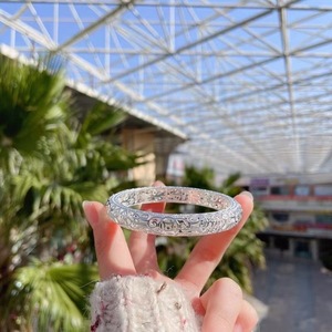 White <b>Copper</b> Silver Plated Hollow <b>Bangle</b> With Happiness Character Wedding Jewelry Unisex Fashion Bracelet - Product Image 1