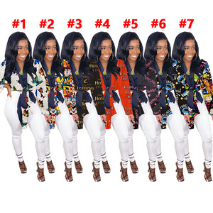 Tendencias de 2020 de las mujeres de la <span class=keywords><strong>moda</strong></span> Tops de manga larga con cuello en <span class=keywords><strong>V</strong></span> merienda sí papá de blusas - Product Image 1