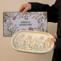 Assiette en céramique vintage à motifs floraux sous glaçure, assiette à salade profonde au design raffiné, vaisselle de table haut de gamme pour la maison
