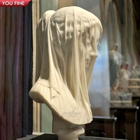 Buste de dame voilée en marbre blanc sculpté à la main YOUFINE avec voile transparent et détail de rose pour la décoration de galerie