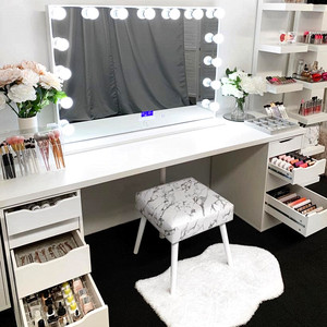 Coiffeuse moderne blanche avec éclairage LED, style bureau, miroir intégré, en bois, pour <span class=keywords><strong>chambre</strong></span> à coucher et salon, avec rangement - Product Image 2