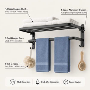 Porte-serviettes en aluminium spatial, sans perçage, anti-corrosion, avec barres de suspension, pour la maison, l'hôtel, la salle de bain et les toilettes, pliable - Product Image 4