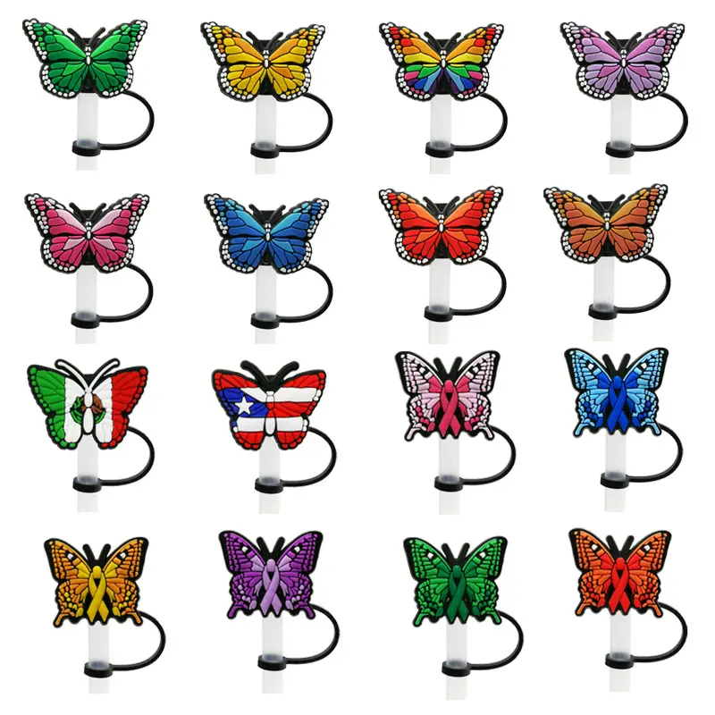 Wholesale Straw Charms Colorful Butterfly Straw Toppers Splash Proof Drinking Party Supplies Straw Cover Glass Cup Accessories