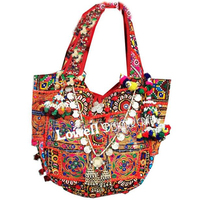 Bolso de Hombro con Dos Correas y Cierre de Parches Geométricos Bohemios Bordados, Estilo Banjara, Gitano, Vintage, Tribal