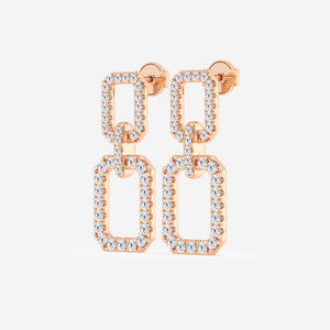 Boucles d'oreilles pendantes rectangulaires doubles avec 2 diamants ronds de laboratoire, bijoux élégants et modernes pour femmes, un accessoire de luxe tendance - Product Image 1