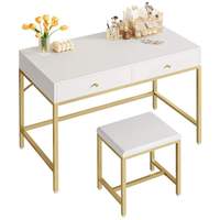 Vente en gros de coiffeuse moderne blanche et dorée avec 2 tiroirs, table de maquillage en bois pour chambre à coucher