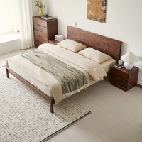 Lit double de mariage en bois massif de noyer noir, style nordique japonais Wabi Sabi, moderne, minimaliste, écologique et durable, vente en gros