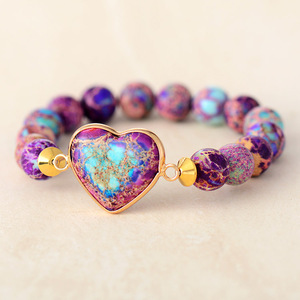 Bracelet élastique en forme de cœur en pierre impériale pour femmes, bijoux à sertissage clos pour un usage quotidien - Product Image 3