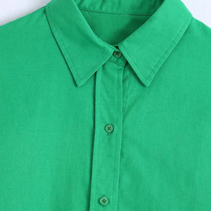 Mode féminine chemises à manches longues surdimensionné solide <span class=keywords><strong>vert</strong></span> Vintage femme Chic Blouse 100% coton rabattu chemises pour femmes - Product Image 3