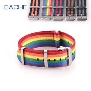 Laihe 20Mm 22Mm Biểu Tượng Tùy Chỉnh Mát Cầu Vồng Thiết Kế Nylon Vải Thông Minh Ban Nhạc Đồng Hồ Với Charms Ban Nhạc Cổ Tay Watchband 2023