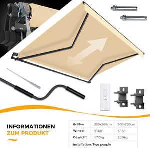 Toldo Retráctil Eléctrico para Patio, <span class=keywords><strong>Toldos</strong></span> Motorizados, Parasol con <span class=keywords><strong>Manivela</strong></span> para Terraza, Balcón, Jardín - Product Image 2