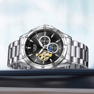 Tourbillon Hollow Fully <b>Automatic</b> Mechanical Watch Diver Watch Skeleton Silver Unisex 44mm Pointer Dial 3BAR Luminous Moon Phase - Product Image 4