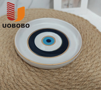 UOBOBO plateau de bougie de luxe en céramique bleu et blanc bougeoir rond sage avec bord doré