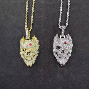 מפעל חבל שרשרת היפ הופ סגסוגת והיפ הופ rinestone עלה שרשרת תליון גולגולת פרח - Product Image 5