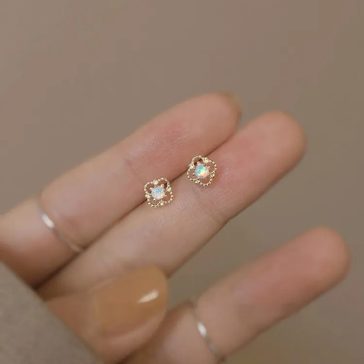 Small opal 925 Sterling Silver gold plated stud earrings for women girls