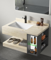Meuble-lavabo moderne en marbre avec vasque en céramique et miroir, résistant à l'eau, idéal pour hôtels - Offre Spéciale