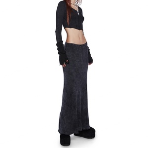 Falda Maxi Térmica de Algodón Elástico Lavado y Desgastado con Tejido Waffle para Mujer, de Talle Bajo y Larga - Product Image 2