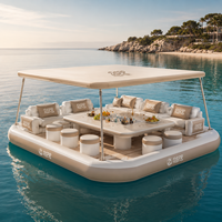 Cabane flottante gonflable avec auvent, canapé, bar et plateforme pour lac, piscine, yacht, usage en resort
