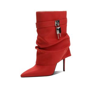 كعب خنجر مترهل للنساء مع إصبع مدبب وقفل ساتان لامع وخيارات الفهد - Product Image 4