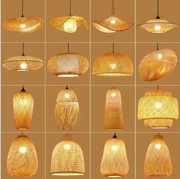 Luxury Ceiling Lamp Pendant Modern Lighting Pendant Lamp Led Restaurant Bamboo Lamp Shade Gold Bamboo Fixture