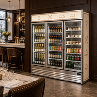 Réfrigérateur vertical pour boissons, trois portes vitrées, refroidissement par air, étagères réglables, dégivrage automatique, 1700L, boulangerie