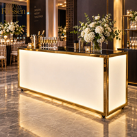 Comptoir de bar portable lumineux avec structure en métal doré pour hôtel, banquet, location, service de restauration, réception de mariage