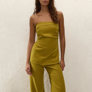 Conjuntos de Dos Piezas Personalizados para Mujer, <span class=keywords><strong>Ropa</strong></span> de Viaje y Vacaciones, Conjunto de Pantalones y Top de <span class=keywords><strong>Lino</strong></span> para Mujer - Product Image 5