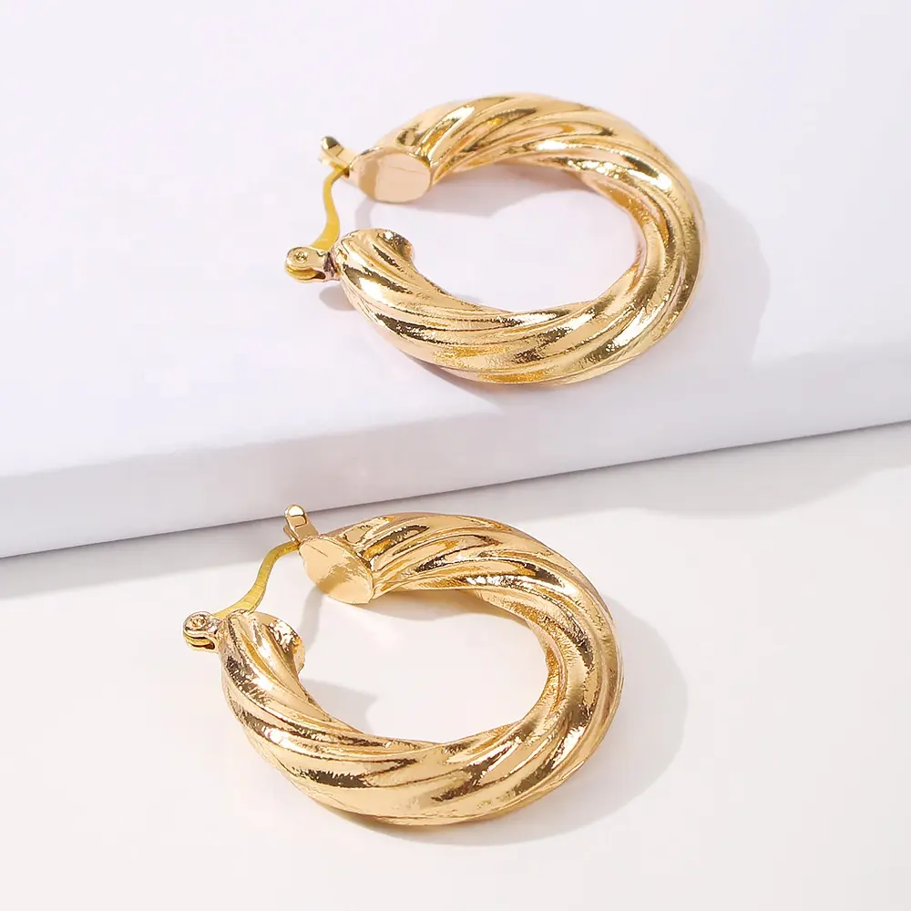 Boucles d'oreilles françaises avec fil 18K, accessoires tendance de haute qualité en cuivre et plaqué or 18K, bijoux en forme de cercle