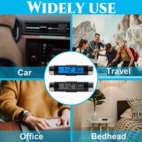 Jam Mobil dan Termometer dengan Lampu Latar Fahrenheit 2-in-1, Jam Elektronik Kecil untuk Dashboard Mobil, Jam Digital Kendaraan
