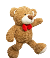 Ours en peluche bouclé personnalisé OEM ODM, mascotte douce marron avec nœud papillon cœur rouge pour cadeau promotionnel de couple