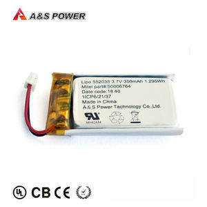 UL2054/KC/CB/UN38.<span class=keywords><strong>3</strong></span> certified 552035 lithium polymer rechargeable bettery <span class=keywords><strong>3</strong></span>,7 V 350 mAh with NTC - Product Image 1