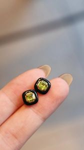 Xinfly Hot Sale 18K Gold 1.2ct Olivine Black Agate Stud <b>Earrings</b> <b>Cute</b> Trendy Party Peridot Stone Jewelry Unisex - Product Image 2