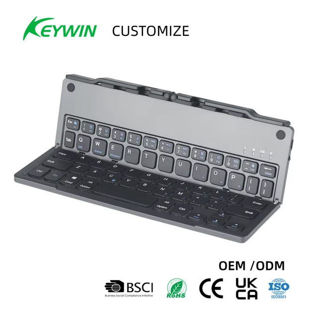 Stock Ultra-Slim Rechargeable Dual-Fold BT Keyboard Silent Scissor Type-C Mini BT Wireless Keyboard for iPad Tablets &phones