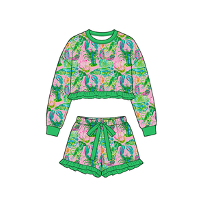 Children Floral Print 2 Piece Set <b>Cute</b> Ruffle Hem and Bow Decor for Girls Daily Wear - Product Image 4