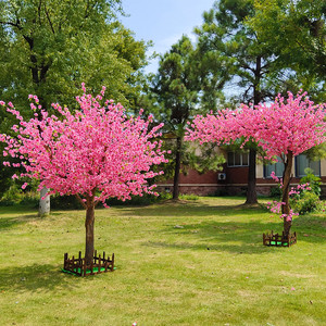 Arbre artificiel avec des fleurs en soie, grande taille de 4M et 3M, pour mariage, décoration intérieure et extérieure, tronle en fibre de verre, feuille de fleur - Product Image 6