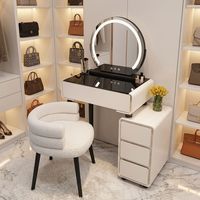Miroir de Coiffeuse LED Réglable 60 cm Luxe Moderne avec Meuble de Maquillage en Bois Crème pour Petits Appartements, Hôtels et Usage Scolaire
