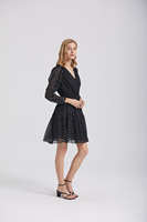 Robe décontractée trapèze pour femme, imprimé numérique, col en V fin, à pois, manches longues, en mousseline florale, longueur genou, taille naturelle