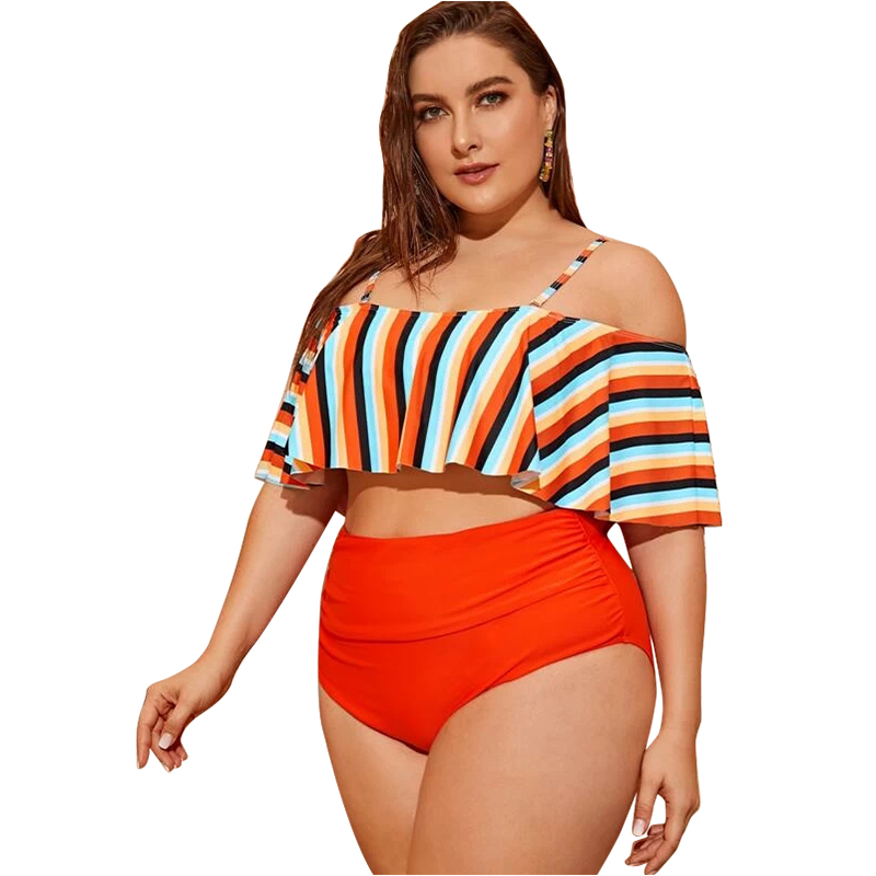 2022 New Design DAMO Plus Size Women Strip Bikini Top High Waist Summer Girls Cover Up Bikini 2pcs Recycled Nylon Swimwear