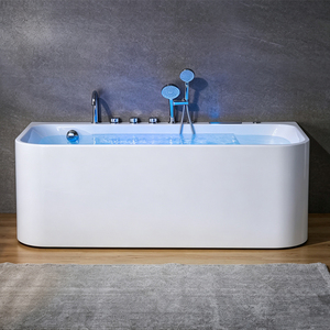 Moderne Abgerundete Rechteckige Glatte Freistehende Acryl-Badewanne mit LED-Beleuchtung, Luftdüsen, Whirlpool und Hydromassage - Product Image 5