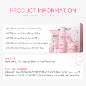 Hidratante, Reduce las Líneas Finas, Ilumina el Tono de Piel, Cuidado Facial, Set de Cuidado de la Piel LAIKOU Sakura Japonés de 5 Piezas - Product Image 2