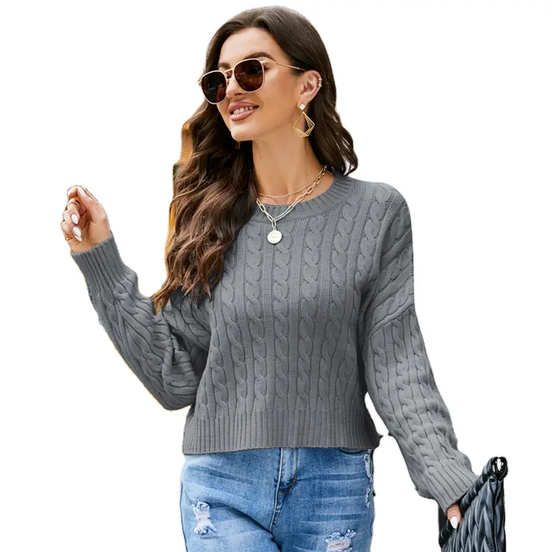 Autumn Winter clothes casual tops jumper knit sweaters cable knit crew neck sweater women pullover women's sweaters