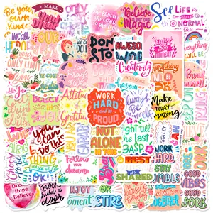 Оптовая продажа, 50 шт., разноцветные розовые вдохновляющие текстовые наклейки-граффити, виниловый позитивный слоган, стикер для девочек, бутылки для ноутбука