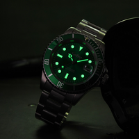 Montre automatique GUIHUA, cristal saphir, étanche 5 ATM, lunette verte, aiguilles lumineuses, luxe professionnel, personnalisable, moins de 110