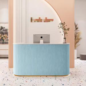 Mostrador de Recepción de Diseño Curvo de Lujo, Muebles de Oficina, Mostrador de Recepción Moderno para Club de Ocio, Salón de Belleza - Product Image 3