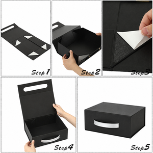 Cajas de regalo plegables magnéticas negras con asa, caja de papel de lujo con cierre magnético plegable para embalaje de regalos de cosméticos y ropa. - Product Image 2