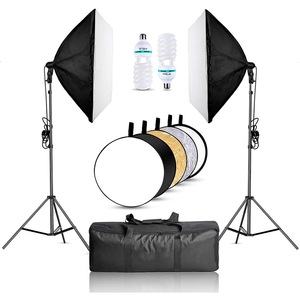 Kit d'éclairage photo professionnel 5-en-1 avec réflecteur 24x24 pouces 1000W en nylon à double éclairage, alimentation secteur - Product Image 1